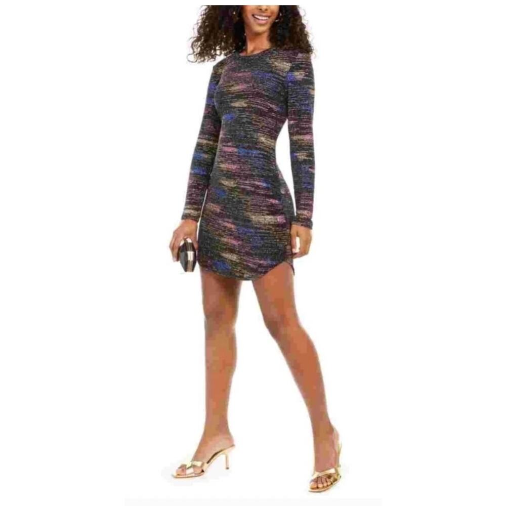 5405) B. Darlin Rainbow Sparkly Glitter Bodycon Cocktail Mini Dress Jr 3/4